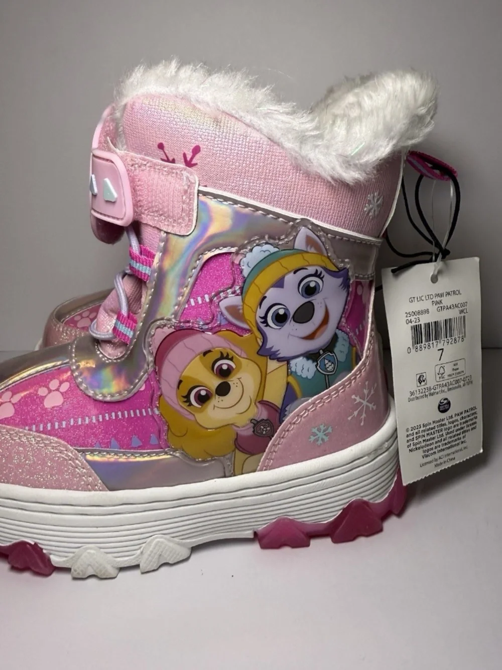 Girls Snowboots Paw Patrol Pink Dog Size 7 New with Tags Light Up Winter